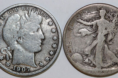 1929-S WL Half and a 1907-O Very Good Barber 90% Silver Half