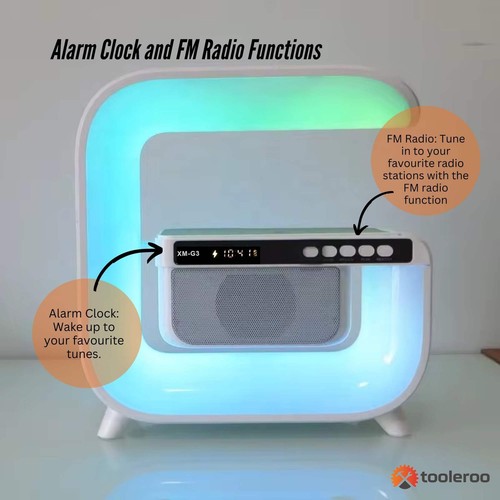 Bluetooth Rechargeable Speaker - Wireless Phone Charging LED Lamp Alarm Clock - Picture 4 of 8
