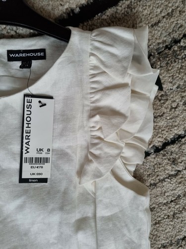 Warehouse White Linen Dress Uk 8 , £60 - Picture 3 of 6