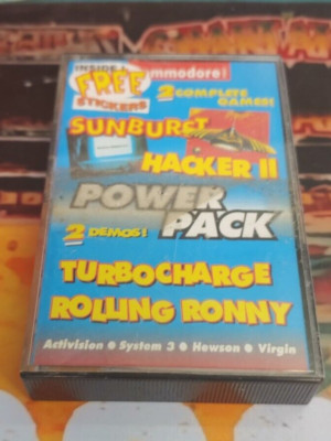 Commodore Force Power Pack 13 Sunburst / Hacker II (Tape, Box, Manual) 8-bit