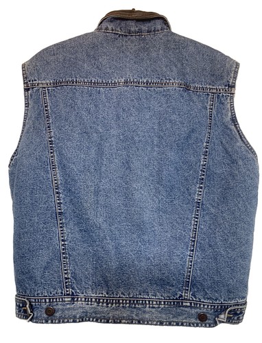 Gap Denim Sherpa Trucker Vest Men M Leather Collar Button-up Pockets Gorp Core - Picture 3 of 6