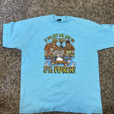 Vintage 80s Big Dog Beer Drinking Funny Graphic T-shirt SZ XL Blue Single Stitch