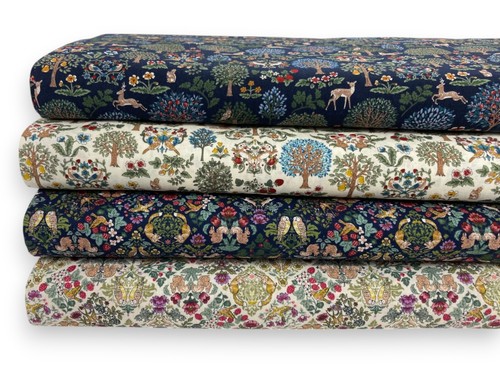 Mini Woodland Fabric Quilting Cotton Art Nouveau Forest Animals 'Petite' Navy - Picture 2 of 20