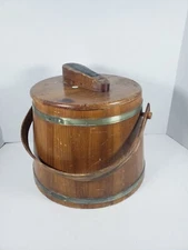 Vintage 1950's SHOESHINE Wooden Bucket Cover Handle with accessories brush etc