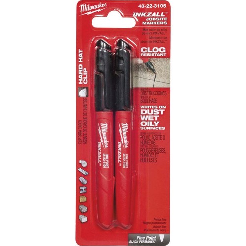 Milwaukee 48-22-3105 INKZALL Black Fine Point Job Site Markers, 2-Pack