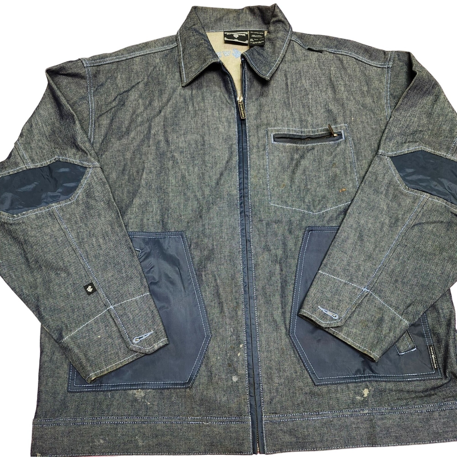 Rocawear Mens Denim Work Jacket 2XL Heavyweight Cotton Zip Front With Pockets