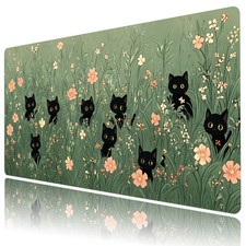 Floral Mouse Pad Cute Cat Plant Green Desk Mat for Keyboard and Mouse Desk Pad