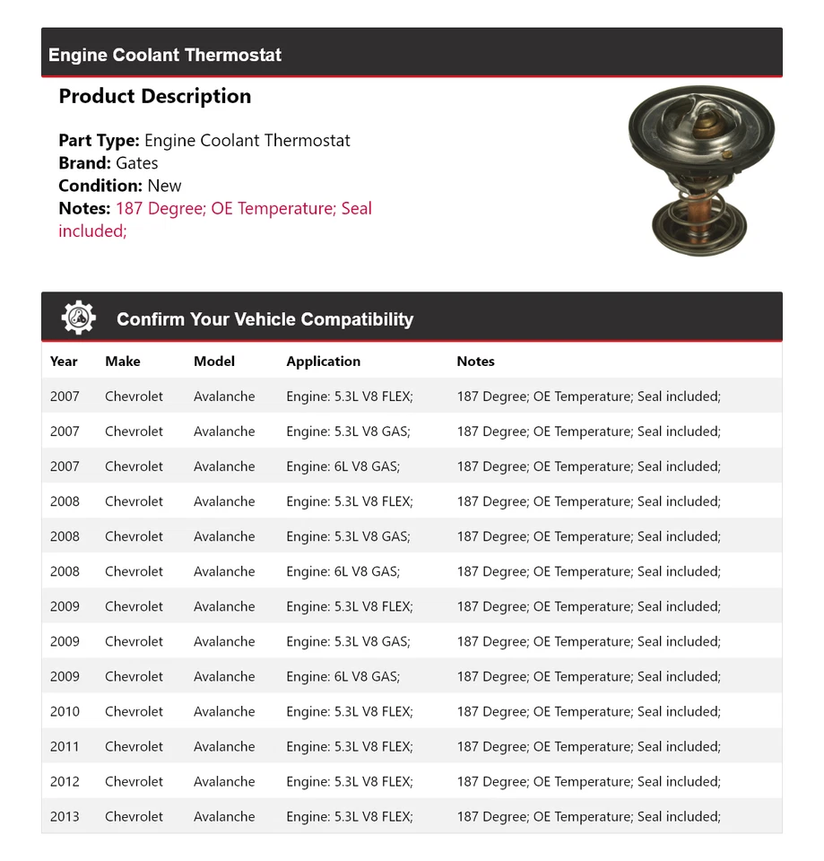 适用于 2007 - 2013 雪佛兰 Avalanche 发动机冷却液恒温器门 2008 2009 2010 — 第 2/4 张图片