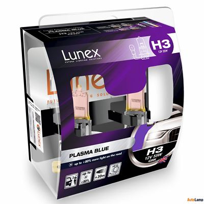 Lunex H3 Genuine PLASMA BLUE 55W 12V Halogen Car Headlamps PK22s 4200K Twin