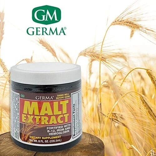 Germa Malt Extract Supplement Fortified with B12 Iron Hemoglobin 8 oz container - Picture 2 of 3