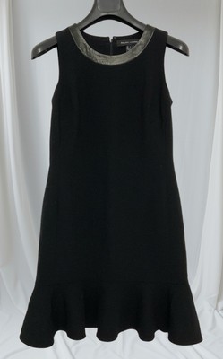 RALPH LAUREN Black Label Wool Blend W/leather Collar SZ 4 Sleeveless Dress PEC