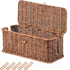 BROWNLILY Cable Management Box, Rattan Style Cord Organizer for Desk M, Brown
