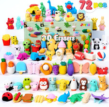 72Pcs Animal Erasers for Kids, Cute Pencils Erasers Bulk, Desk Pets Puzzle for C