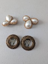 Vintage MUSI Shoe Clips 2 Pairs Lot Pearl Bronze Gold Tone