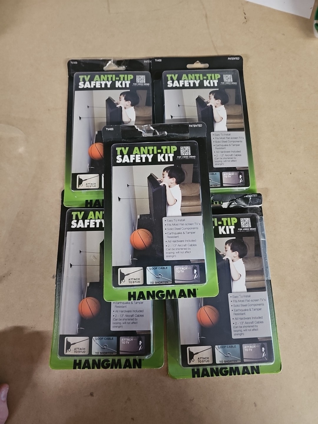 LOT OF 5 Hangman TV Anti-Tip Safety Kit TV400  Flat Screen M