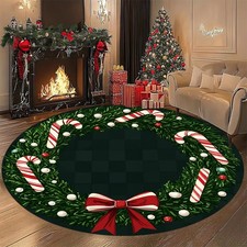  Christmas Wreath Pattern Area Mat,Thickened and Wear-Resistant,Suitable for Liv