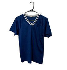Vintage Champion Soccer Jersey Mens Small Blue V Neck Nylon Made USA 90s Blank