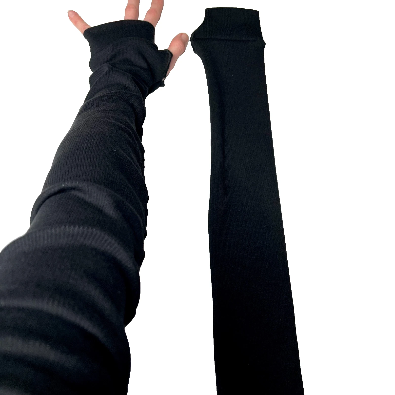 Extra Long Cotton Arm Warmers Black Sleeves Ribbed Sun Driving Covers Winter