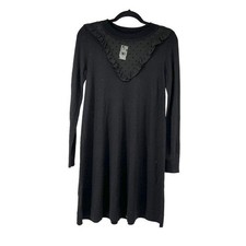 Loft Black Sheer Swiss Dot Neck Sweater Dress XS Womens NWT