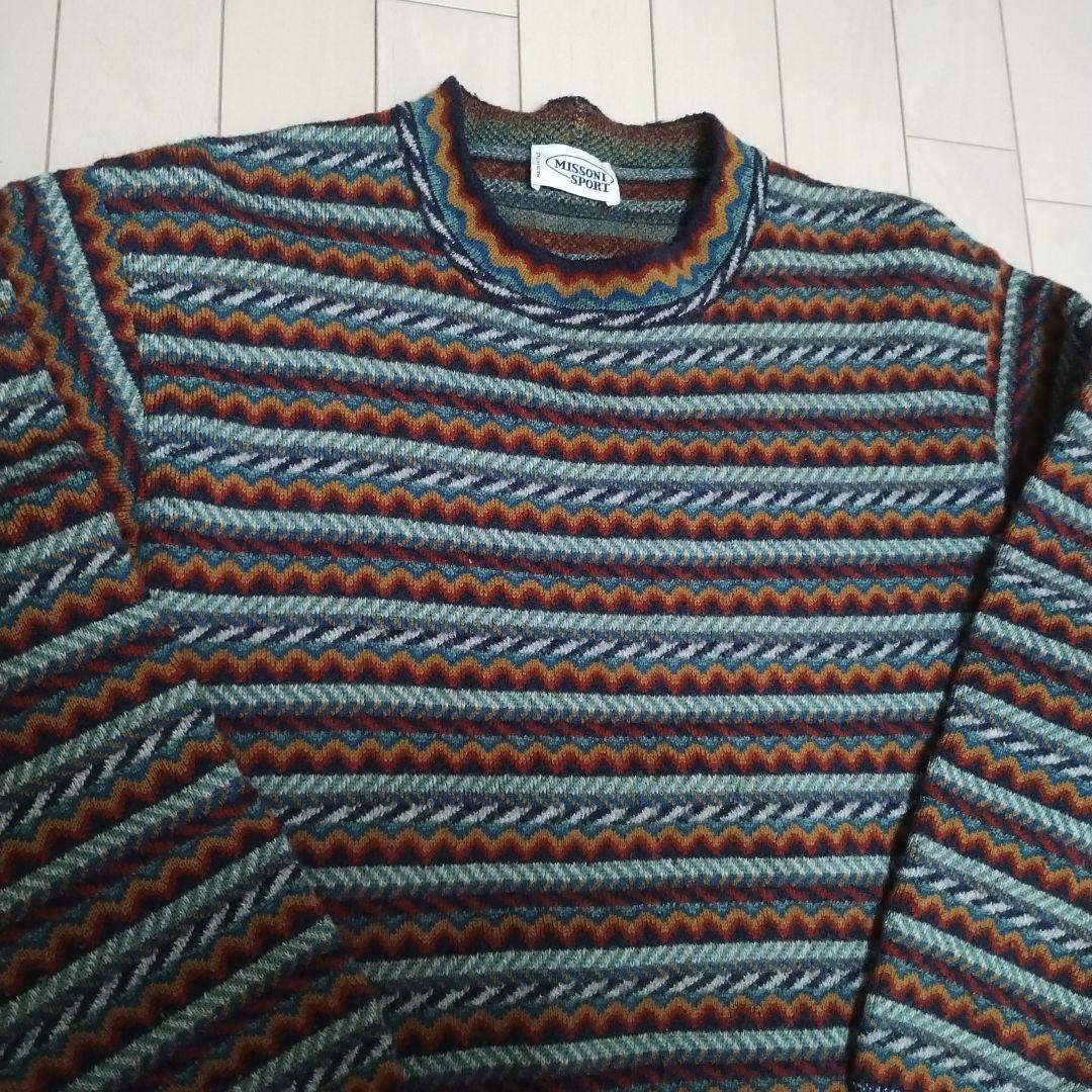 Missoni Men L MISSONI SPORT Vintage Knit Sweater Multicolor zigzag