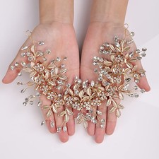 Hair Band, Gold - Wedding Bridal Big Flower Vine Leaf Headband Rhinestone Hea...