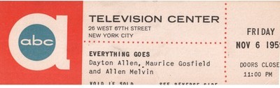 Everything Goes Dayton Allen Ticket Stub New York ABC Television Filming 11/6/59