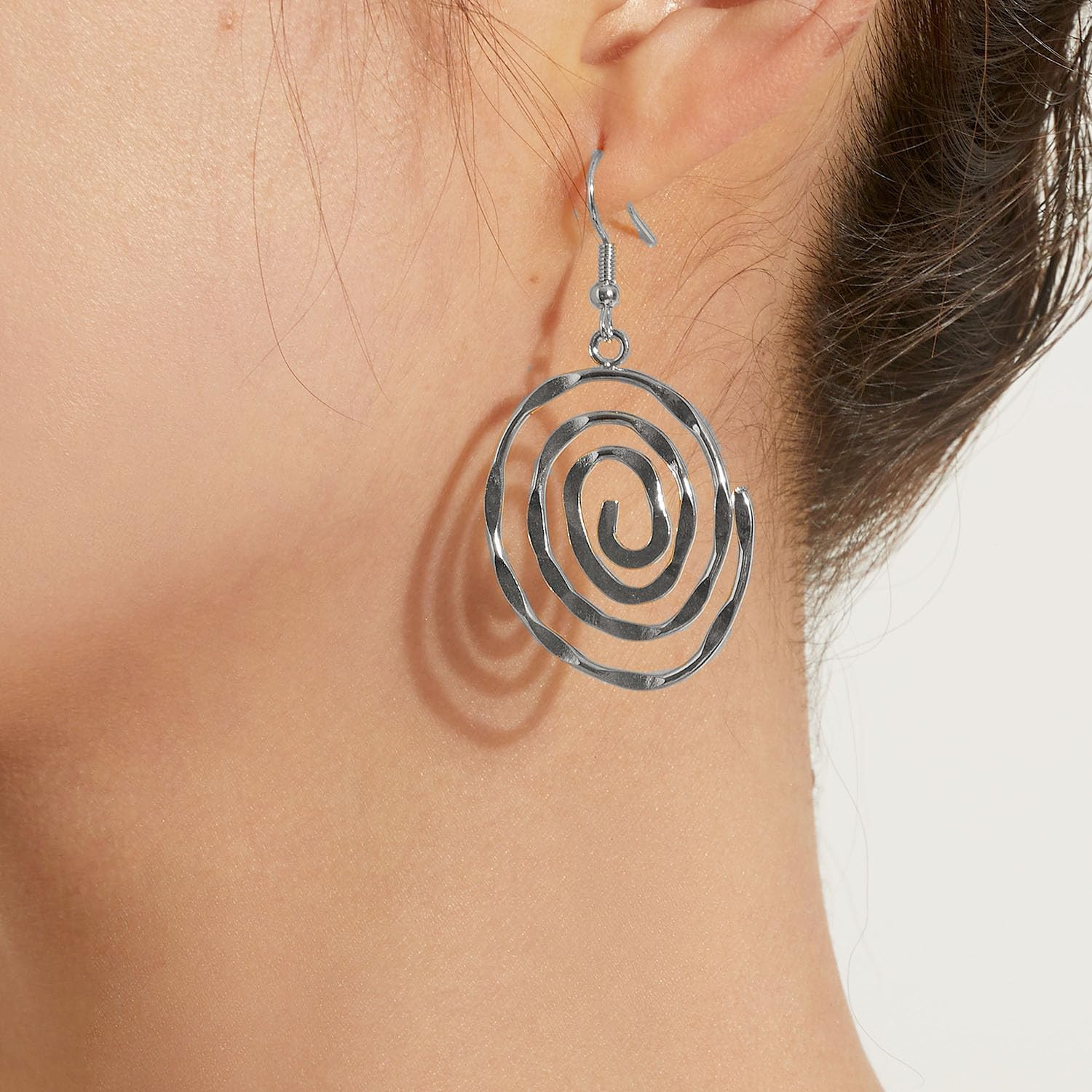 Chunky Silver Spiral Vortex Dangle Drop Earrings … - image 2