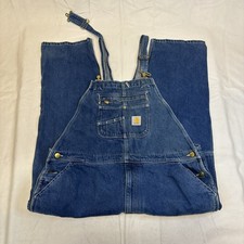 Carhartt Men  s 44x28 Bib Overalls Blue Denim Loose Fit Farm Work Jeans