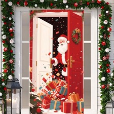 Christmas Decorations Santa With Gifts Door Cover Banner Xmas Holiday 71"x35"