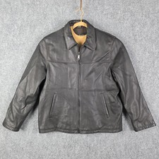 Columbia Mens XL Genuine Leather Jacket Black Full Zip Lined Coat Classic