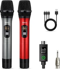 Bietrun XLR Wireless Microphone, UHF Dual Handheld Dynamic Metal Mic Set with Re