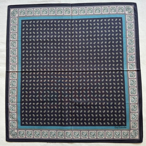 Fazzoletto vintage cotone navy bordo geometrico barocco classico tascabile quadrato 17~M - Foto 2 di 3