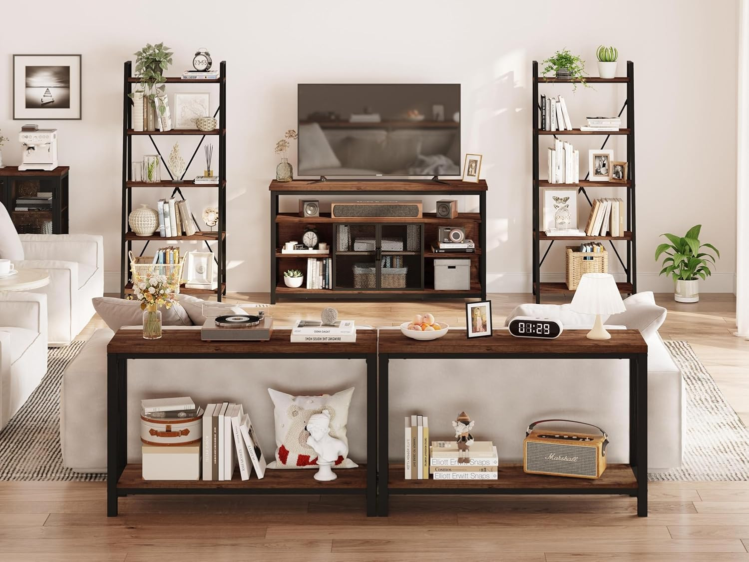 Industrial Rustic Oak Ladder Shelf & Console Table Bundle fo