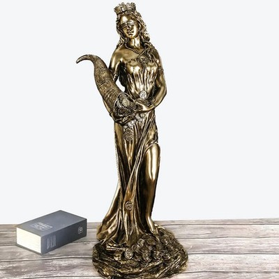 8.5 Inch Tyche Greek Goddess Statue Fortune Luck Bronze Painted Resin Figurine