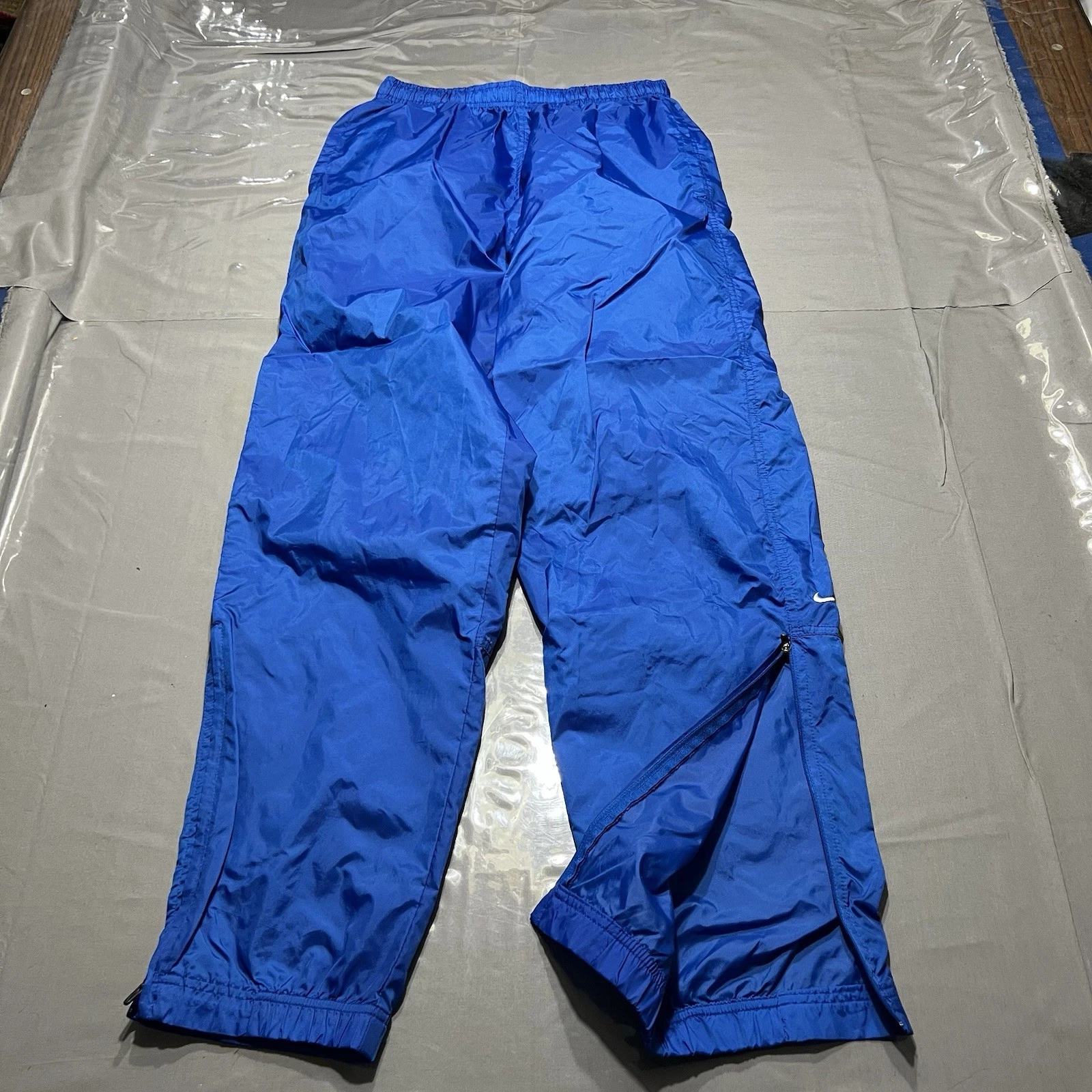 Vintage Nike Track Pants Mens M Blue Windbreaker Baggy Ankle Zip Y2K