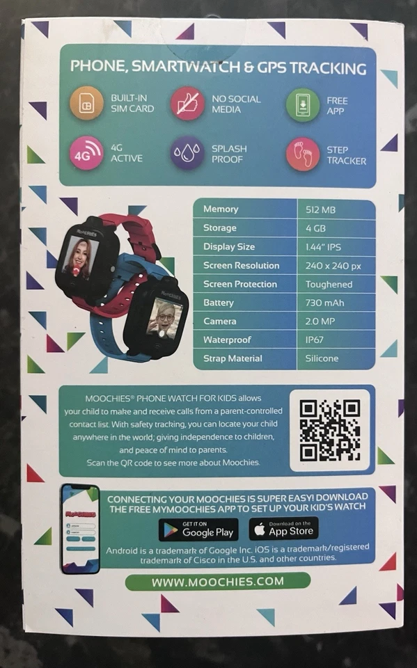 Moochies MW12BLK 4G Smartwatch Phone for Kids/Video Call/GPS Tracking - Black - Image 3 of 4