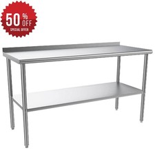 60'' x 24'' Heavy Duty Stainless Steel Table for Prep  Work with Backsplash New