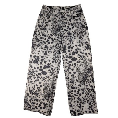 Missguided Leopard Print Wide Leg Jeans Black White High Waisted Denim Womens 30