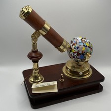 Vtg Musical Rotating Art Glass Kaleidoscope Brass Wood Telescope Spatter Orb