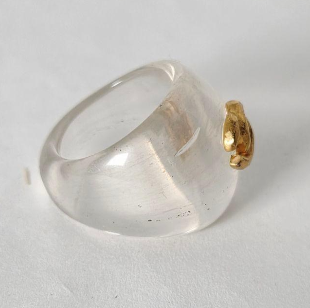 Chanel Plastic Ring Coco Mark Transparent Gold CC Logo JP12-13 US6