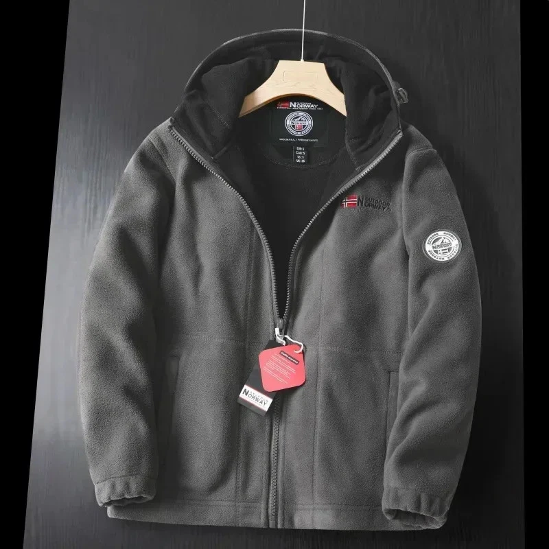 Unisex Hooded Fleece Jacket Warm Windproof Winter Casual Coat Plus Size Outdoor