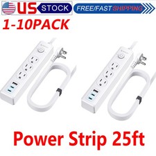 3 Outlet USB Surge Protector Power Strip Grounded Flat Plugs Extension Cord 25ft
