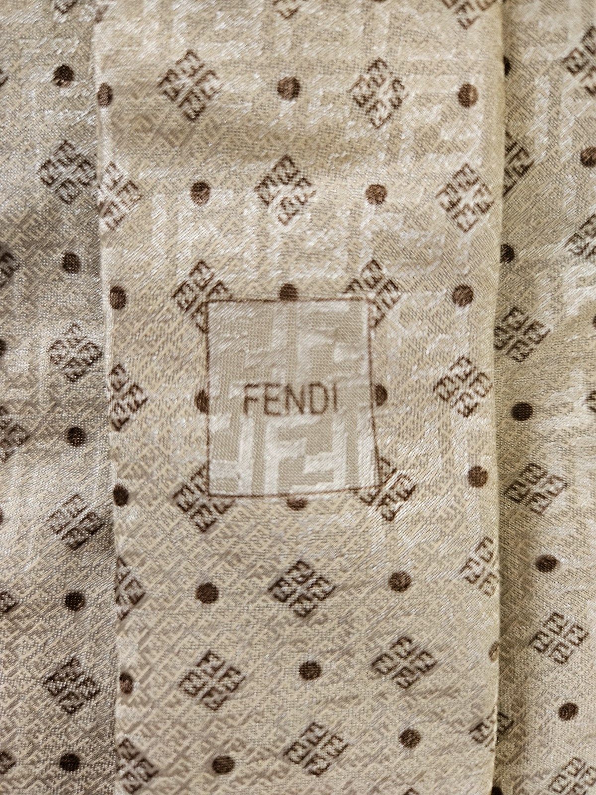 Fendi Beige Elegant Geometric Patterned 100% Silk… - image 6