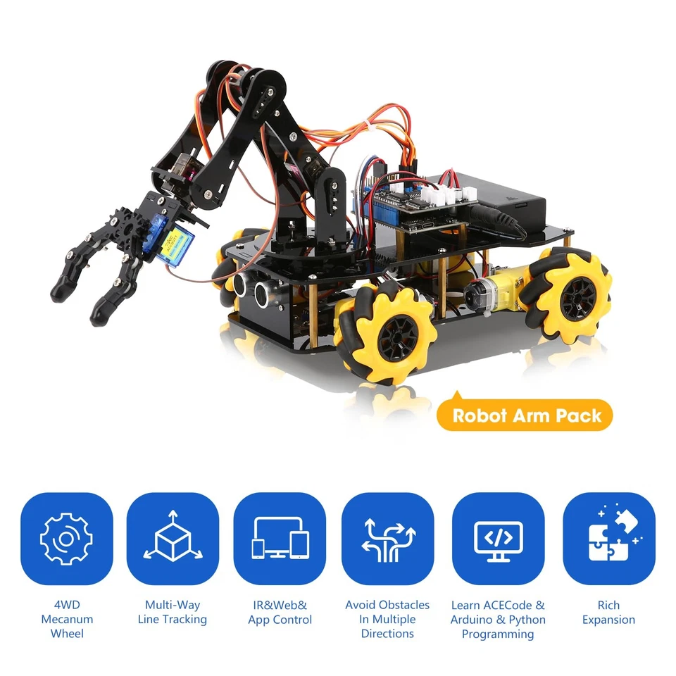 5DOF Smart Robot Arm Car Kit, 4WD Remote Control Car Compatible with Arduino/... - Image 2 of 4