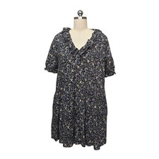 Madewell Floral Ruffle V-Neck Babydoll Mini Dress Black Multi Size Medium