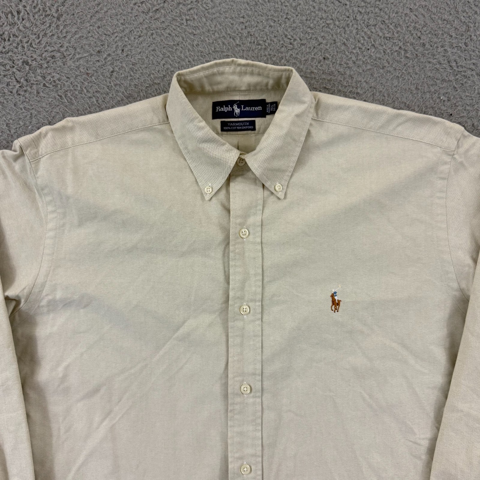 Polo Ralph Lauren camicia uomo grande beige bottone bocca di aialla manica lunga pony preppy