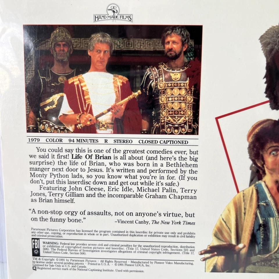 Monty Python’s Life of Brian LaserDisc Vintage 1990 Brand New, Factory Sealed! - Image 3 of 4