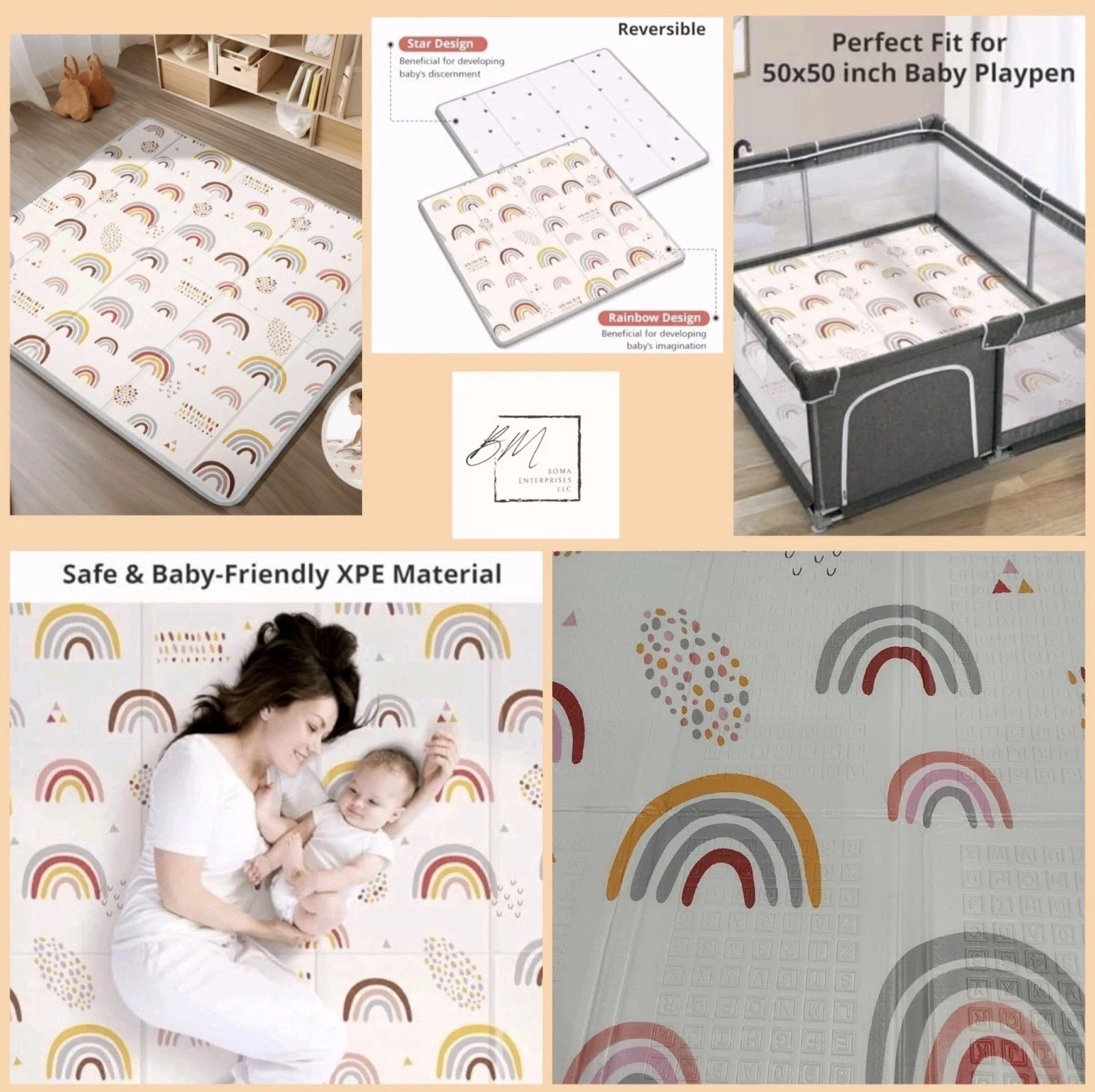 PIGLOG Foldable Baby Play Mat 50x50x0.4" Waterproof Playmat Babies & Toddlers