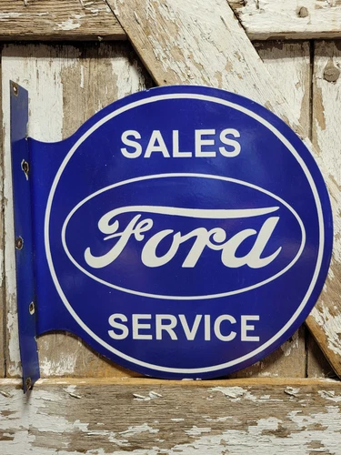 VINTAGE FORD PORCELAIN SIGN OLD FLANGE AUTOMOBILE GAS CAR TRUCK SALES SERVICE