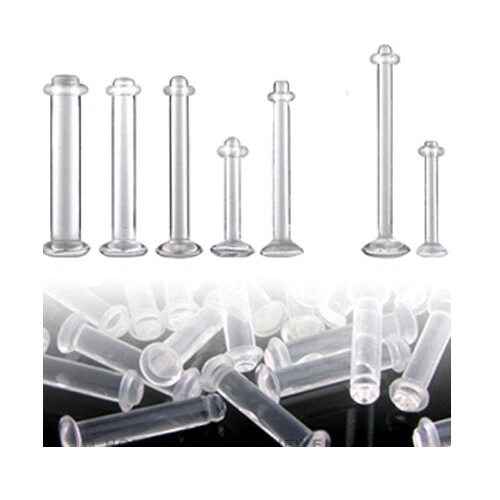 2er Set 1,2mm oder 1,6mm Bio Plastik Piercing Retainer Stecker Lippe Ohr Weiß  - Bild 2 von 2